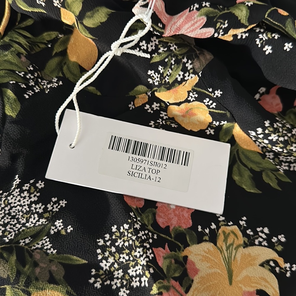 $148 REFORMATION Liza Shoulder Tie Top in Sicilia Lemon Floral Print - Picture 2 of 3